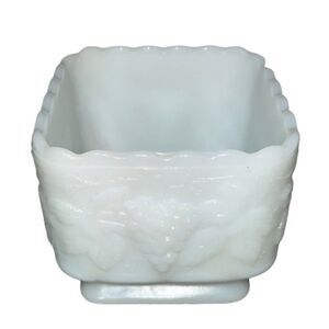 Vintage Anchor Hocking Harvest Grape White Milk Glass Square Planter Vase Bridal